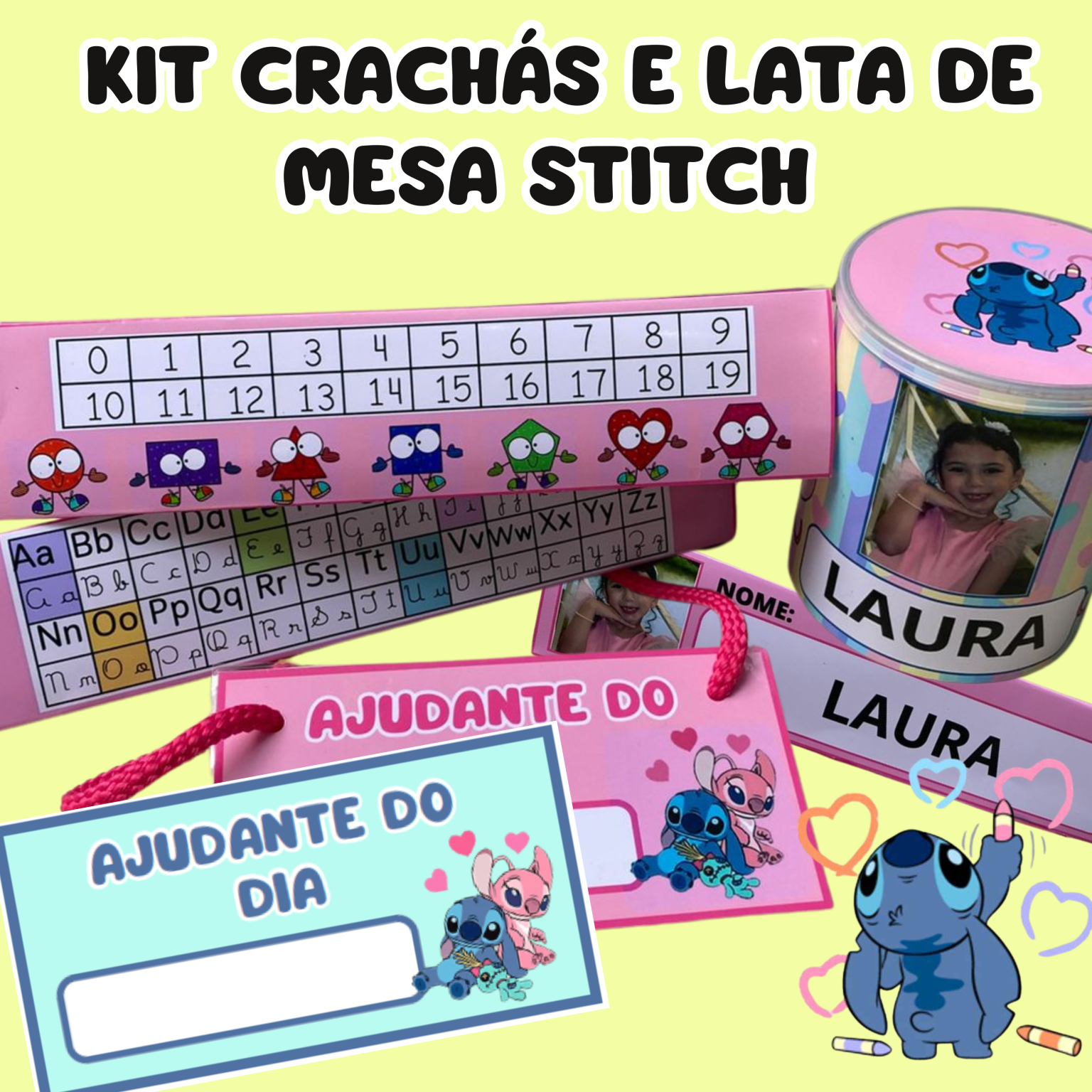 kit Crachás e Lata de Mesa para alfabeto móvel tema: Stitch – Proff ...