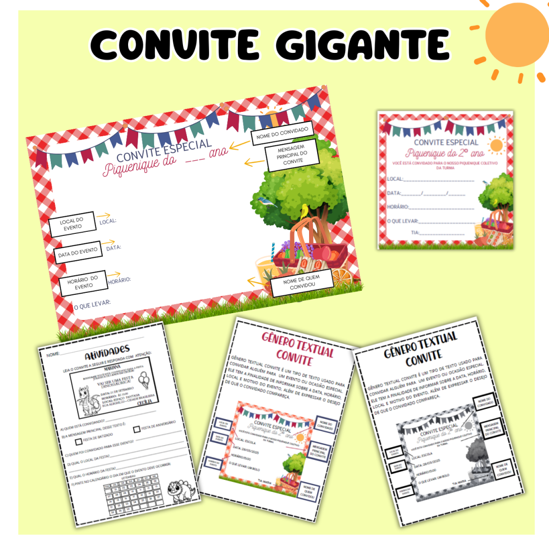 Convite Gigante Interativo – Piquenique Coletivo da Turma 🎉🌳