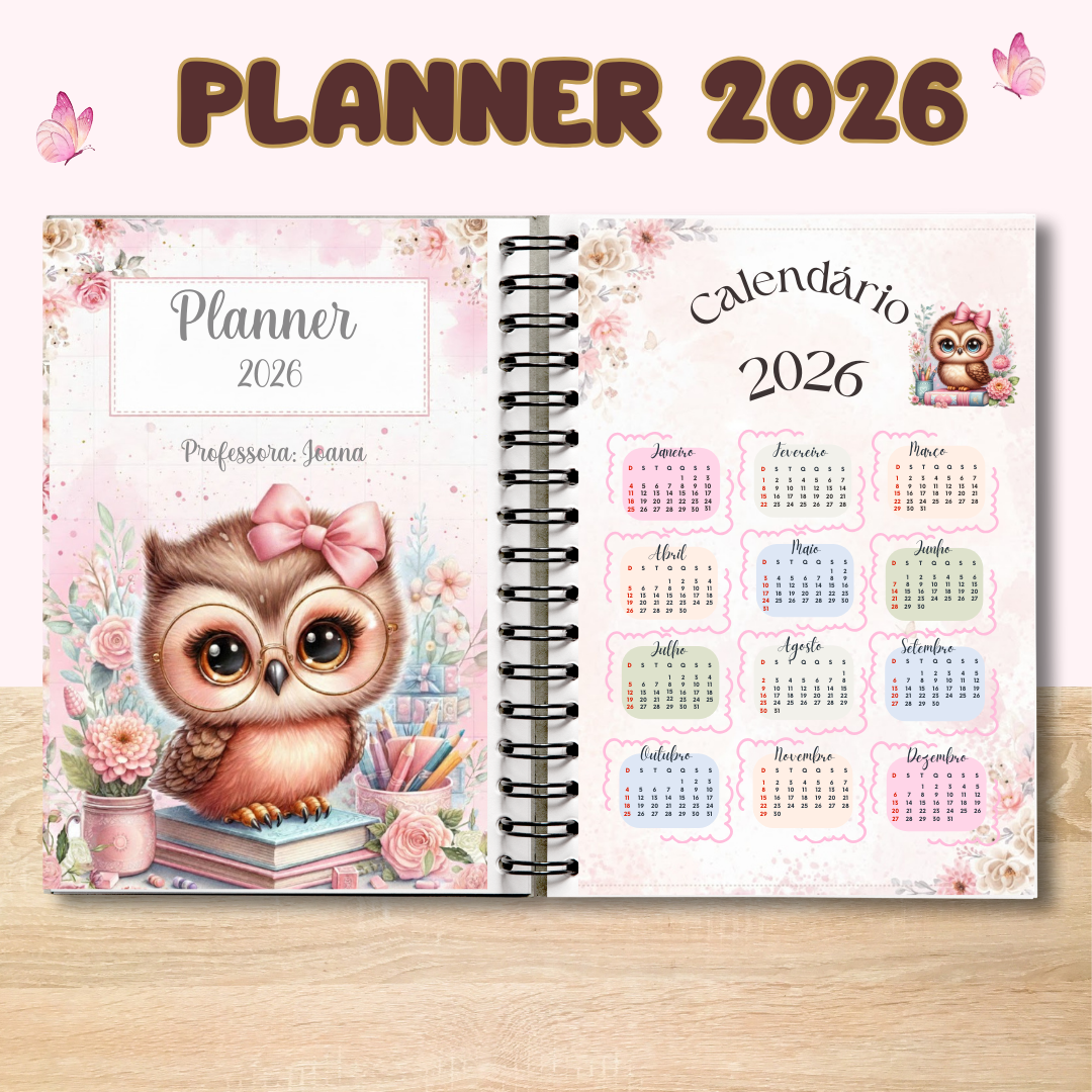 Planner do Professor – Tema coruja com flores Ensino Fundamental