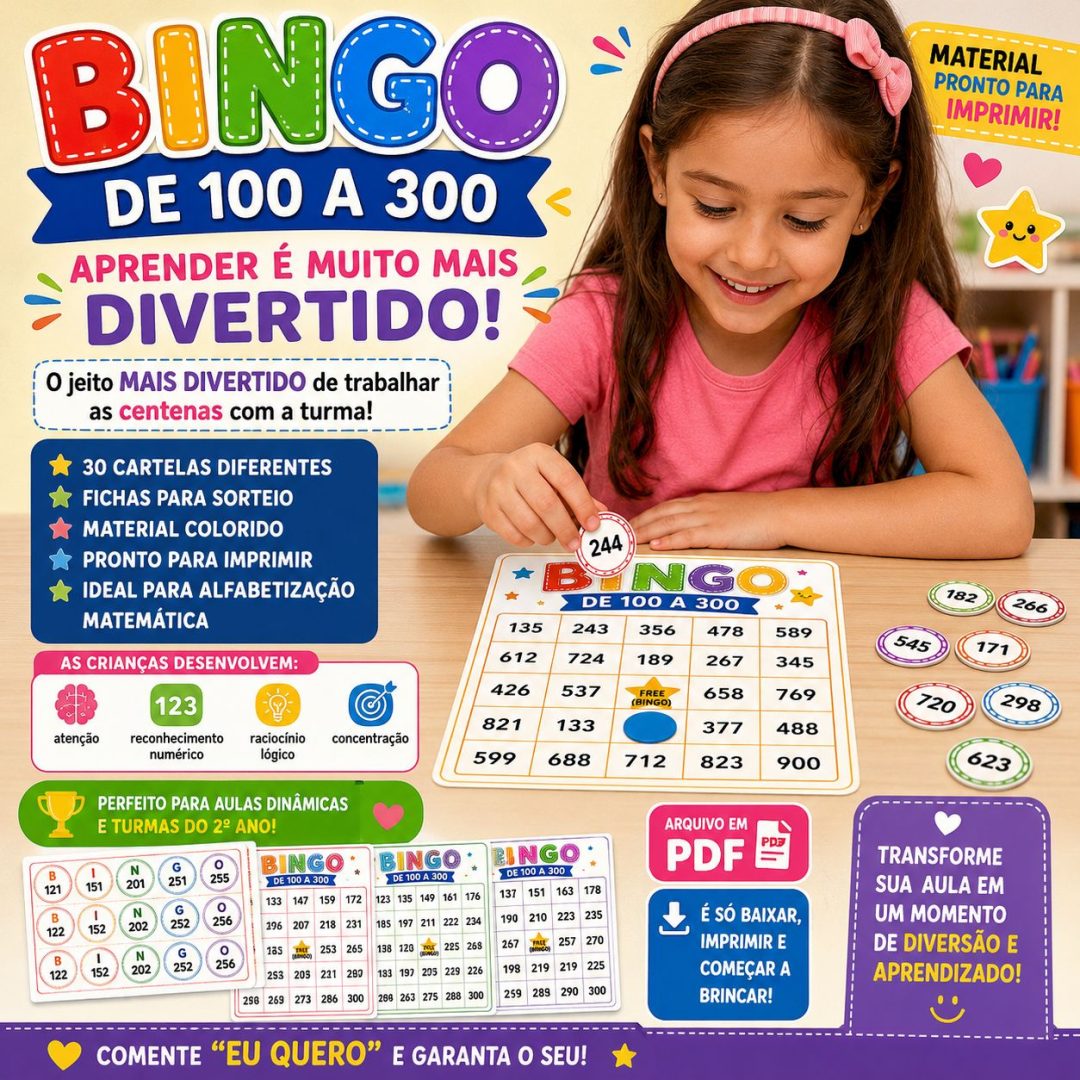Bingo de 100 a 300 – Matemática Divertida