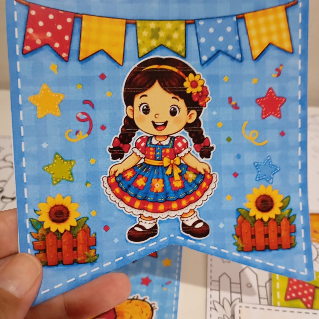 BANDEIRINHAS COLORIDAS E PARA COLORIR