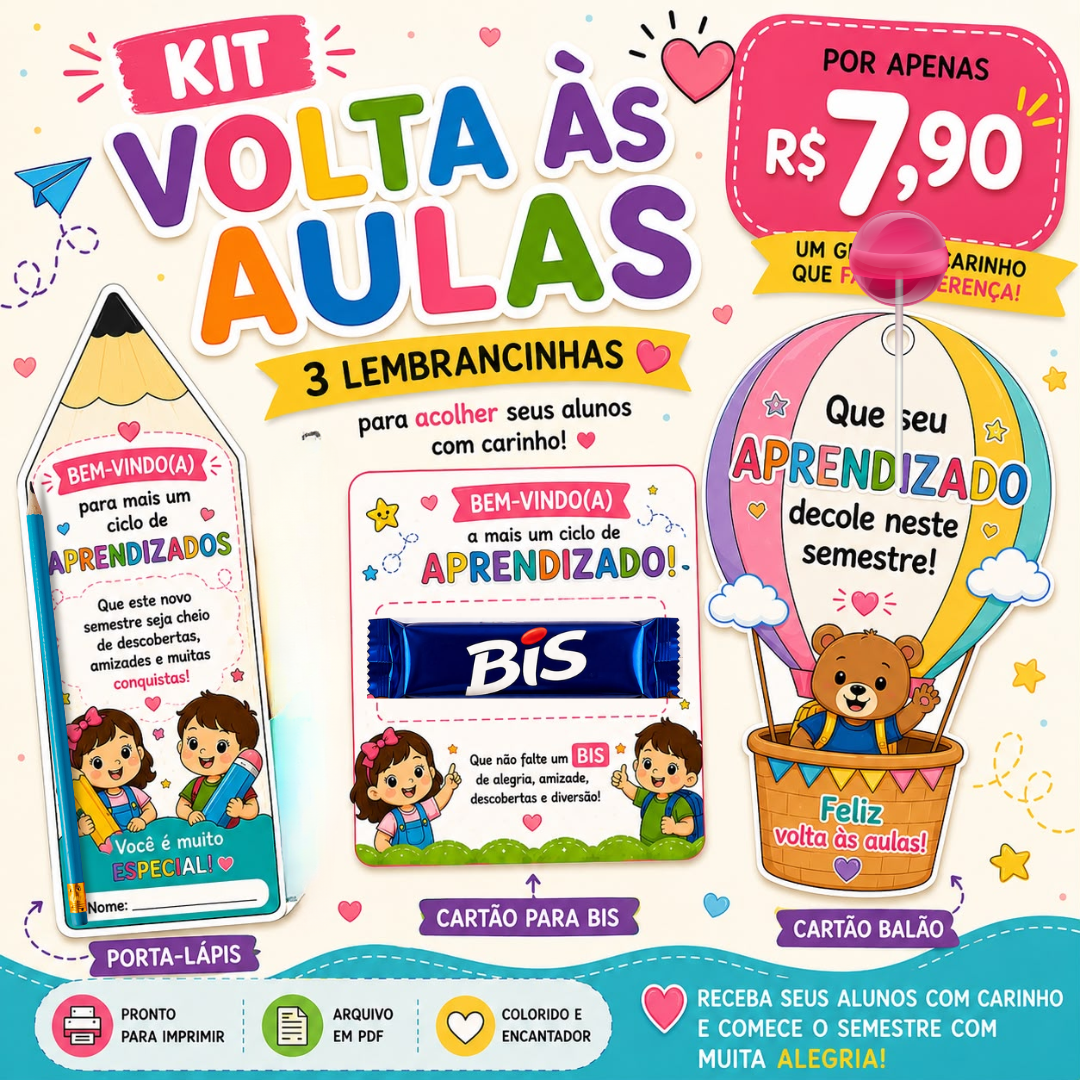 Kit com 3 Lembrancinhas – Volta às Aulas